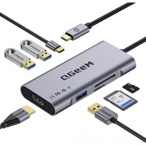 QGeeM 7-in-1 USB-C Hub with 100W Power Delivery,3 USB 3.0 Ports, SD/TF Card Reader,Compatible for MacBook and Windows