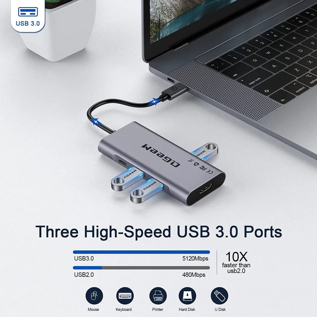 QGeeM 7-in-1 USB-C Hub with 100W Power Delivery,3 USB 3.0 Ports, SD/TF Card Reader,Compatible for MacBook and Windows