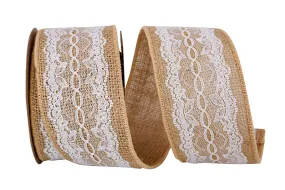 Scallop Lace Burlap Wedding Ribbon - 2 1/2" x 5 Yards