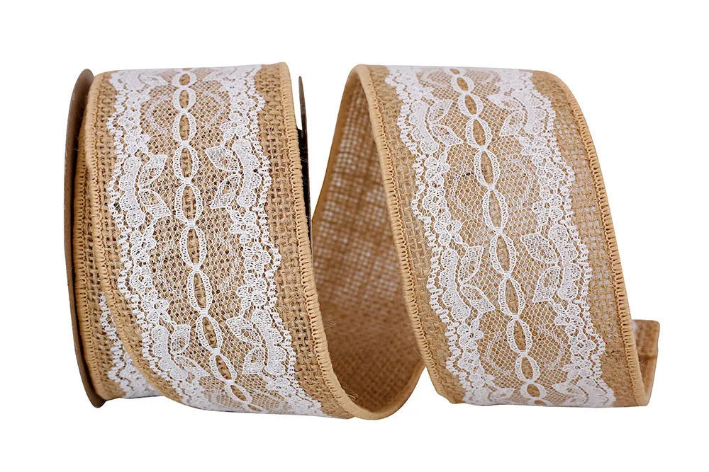 Scallop Lace Burlap Wedding Ribbon - 2 1/2" x 5 Yards