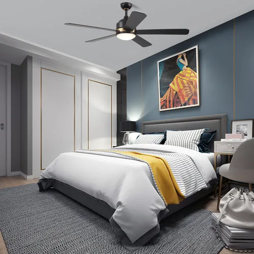 SIMOY 52" In. Black/Black (Gold Detail) 5 Blade Smart Ceiling Fan with LED Light Kit Works with LED Light Kit & Wall Switch