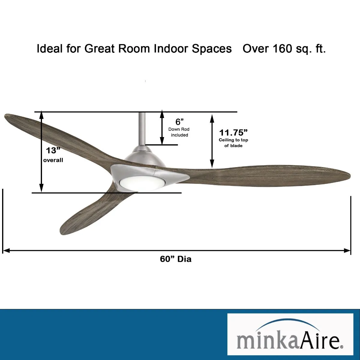Sleek LED 60" Smart Ceiling Fan with Remote, Brushed Nickel
