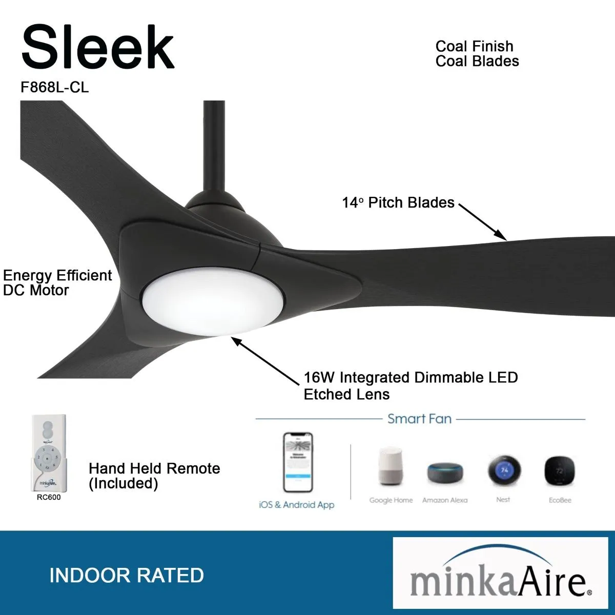 Sleek LED 60" Smart Ceiling Fan with Remote, Coal