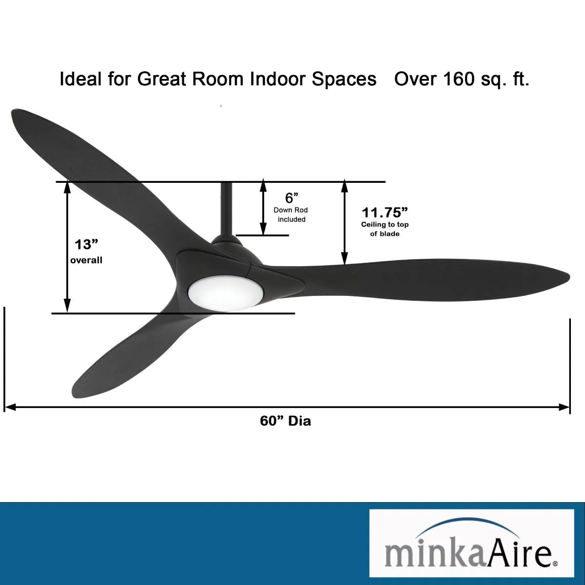 Sleek LED 60" Smart Ceiling Fan with Remote, Coal