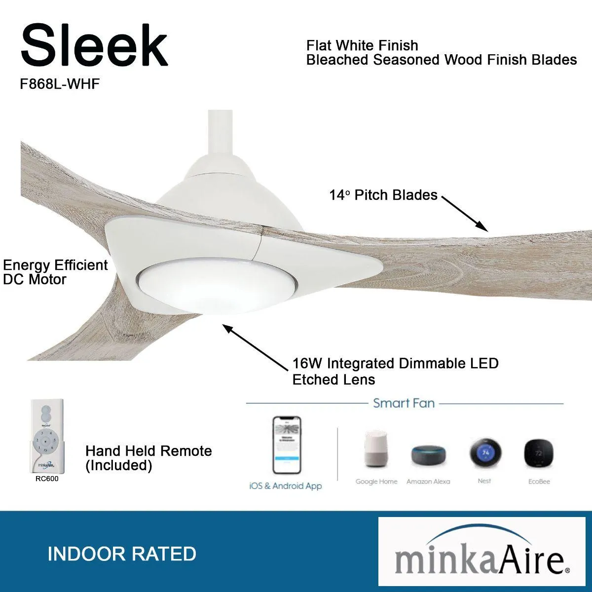 Sleek LED 60" Smart Ceiling Fan with Remote, Flat White
