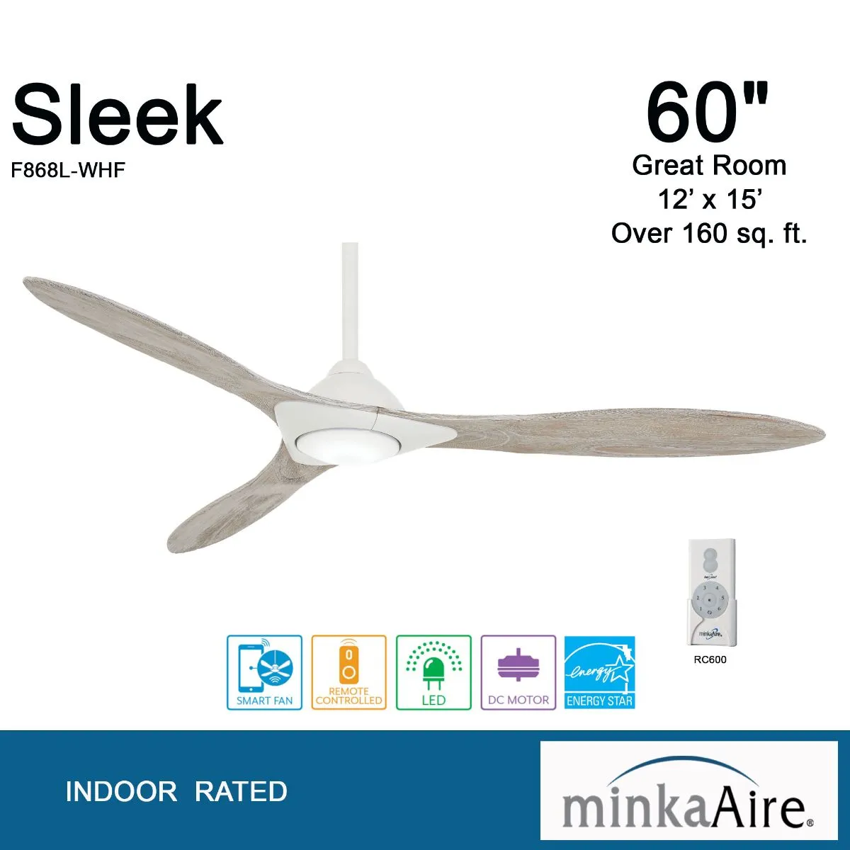 Sleek LED 60" Smart Ceiling Fan with Remote, Flat White