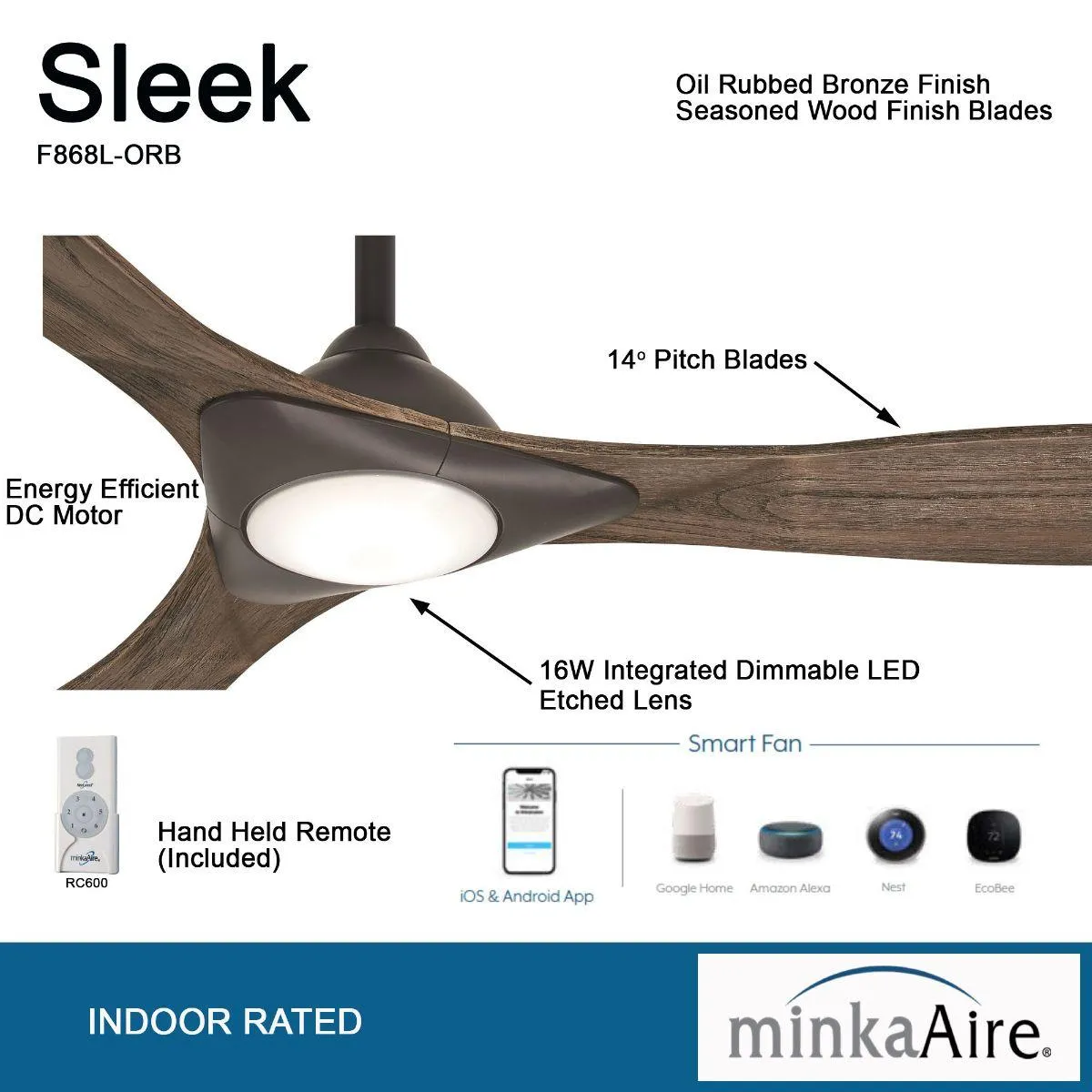 Sleek LED 60" Smart Ceiling Fan with Remote, Oil Rubbed Bronze