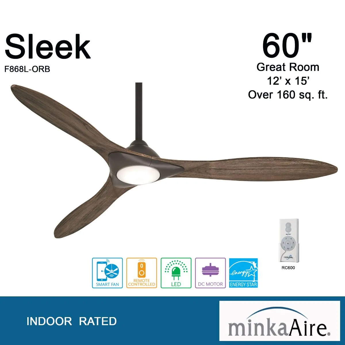 Sleek LED 60" Smart Ceiling Fan with Remote, Oil Rubbed Bronze