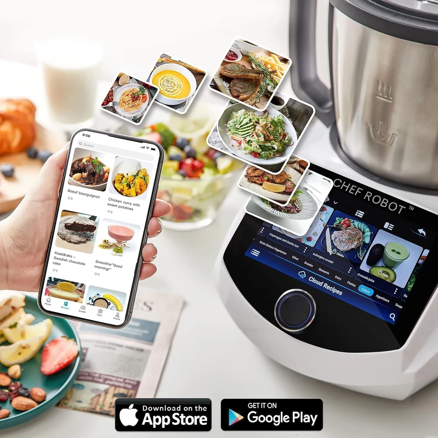 Smart Food Processor Ultracook All-In-One Auto Cooking Machine,3.5L Capacity,600  Online Recipes, Built-In Scale, 7 Inch TFT Screen, Self-Cleaning