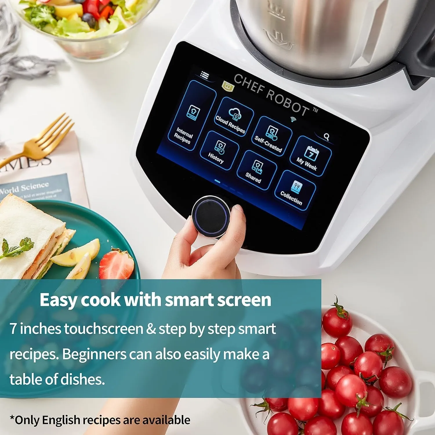 Smart Food Processor Ultracook All-In-One Auto Cooking Machine,3.5L Capacity,600  Online Recipes, Built-In Scale, 7 Inch TFT Screen, Self-Cleaning