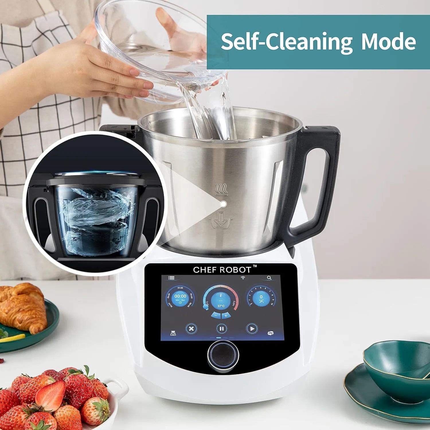 Smart Food Processor Ultracook All-In-One Auto Cooking Machine,3.5L Capacity,600  Online Recipes, Built-In Scale, 7 Inch TFT Screen, Self-Cleaning