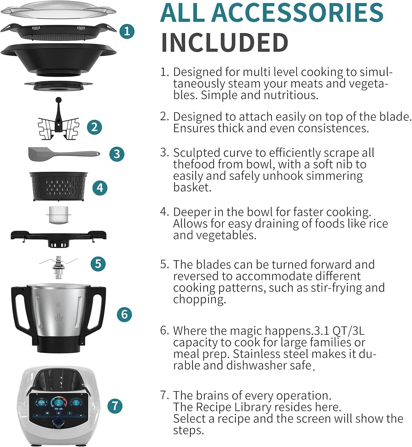Smart Food Processor Ultracook All-In-One Auto Cooking Machine,3.5L Capacity,600  Online Recipes, Built-In Scale, 7 Inch TFT Screen, Self-Cleaning