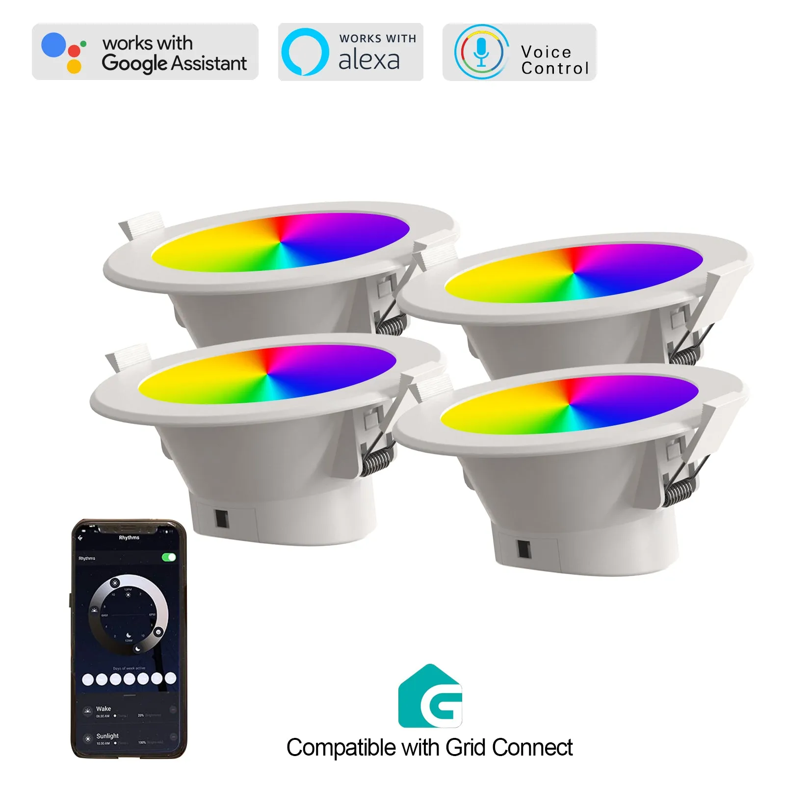 Smart WiFi Recessed Downlight 90mm Cutout 9W RGBCW IP44 Changeable Compatible with Alexa, Google Home No Hub Required