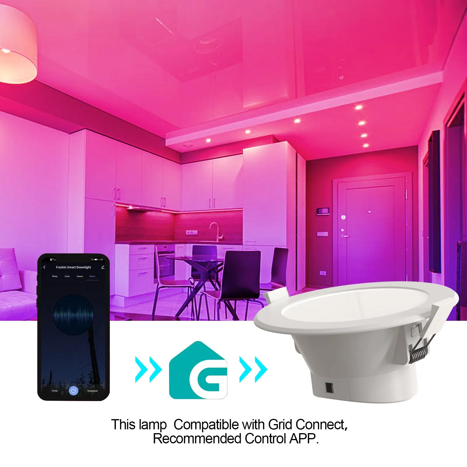 Smart WiFi Recessed Downlight 90mm Cutout 9W RGBCW IP44 Changeable Compatible with Alexa, Google Home No Hub Required