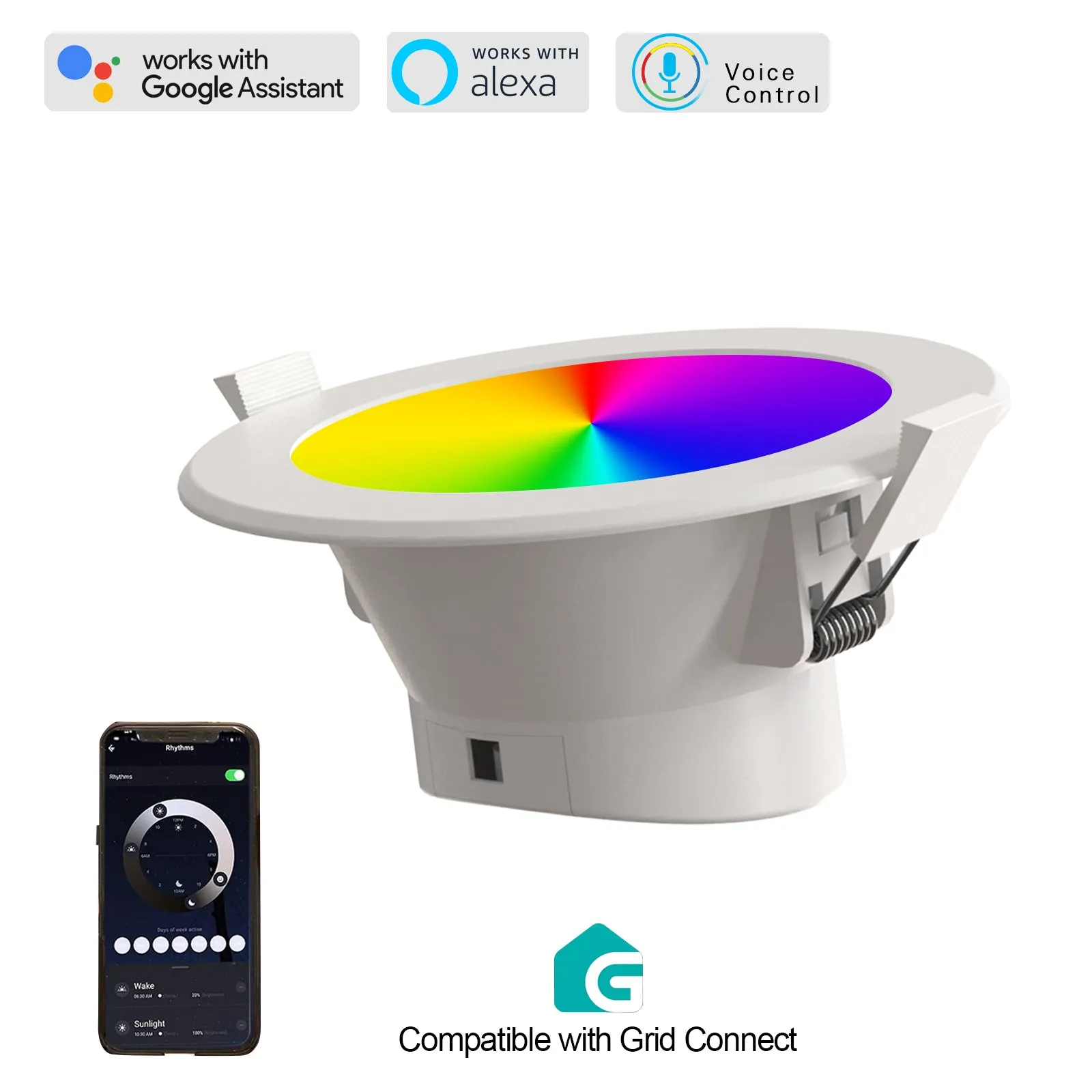 Smart WiFi Recessed Downlight 90mm Cutout 9W RGBCW IP44 Changeable Compatible with Alexa, Google Home No Hub Required