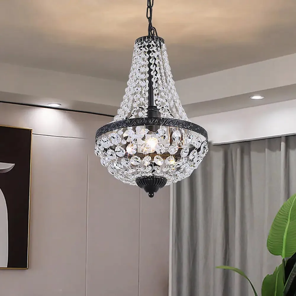 Suspended Crystal Strand Ceiling Light with Basket Frame Shade - Ideal for Countryside Restaurants