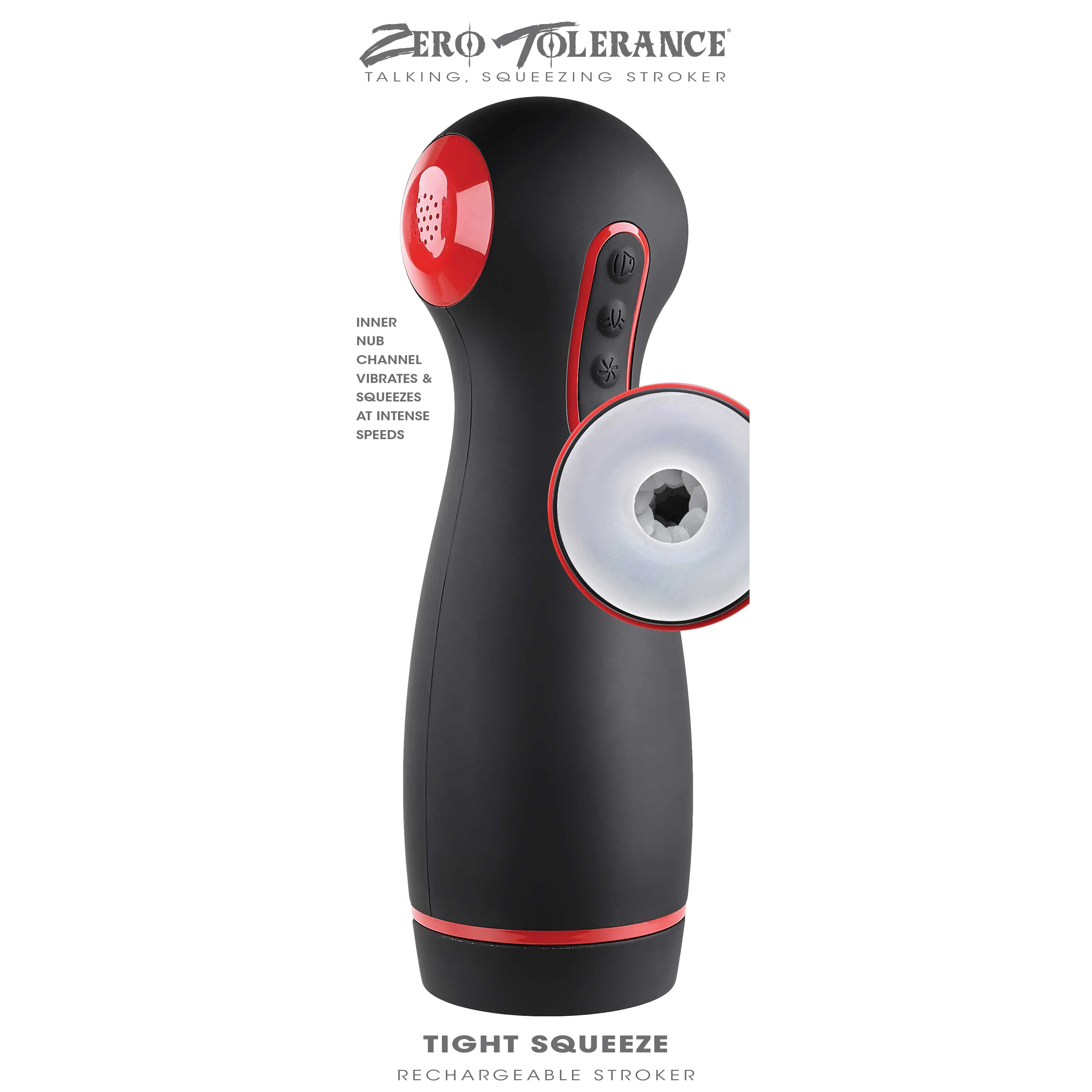 Tight Squeez Deluxe Multi-function Stroker with Voice - Black/Red