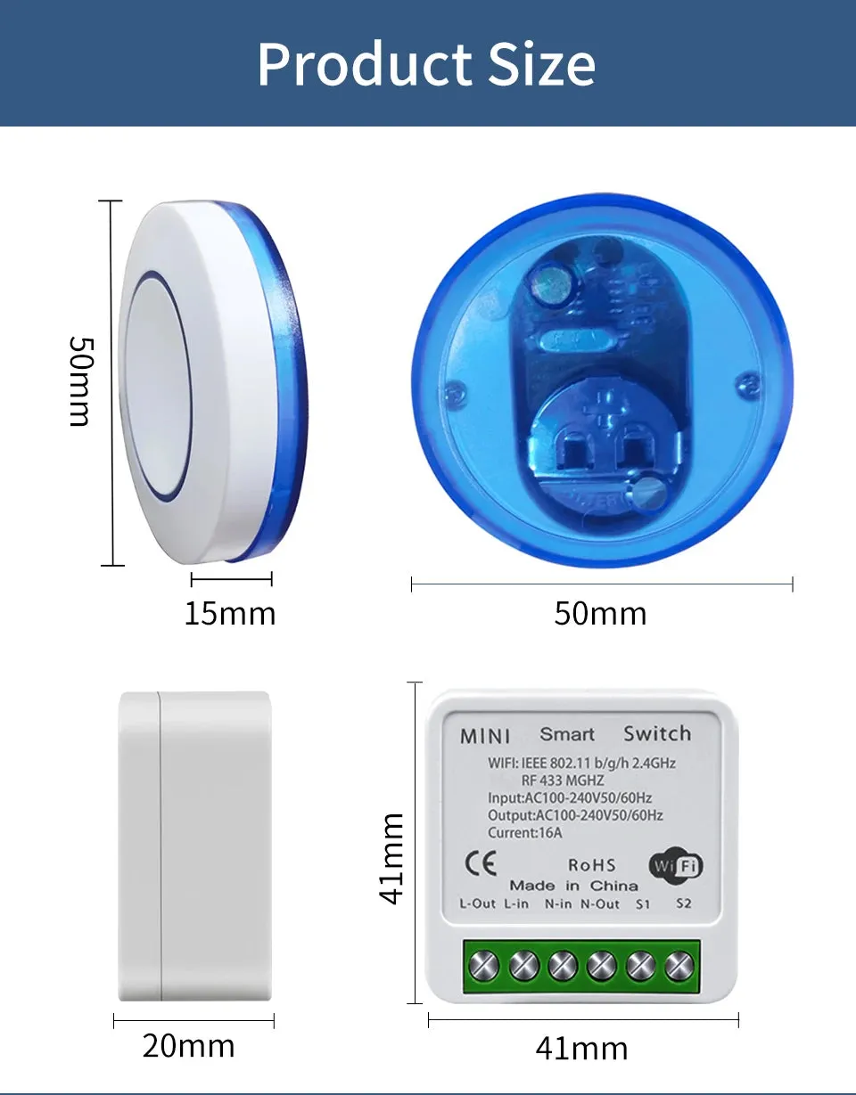 Tuya Smart Wifi Switch RF 433MHz Alexa Google Assistant Alice 16/20A Voice Remote Control Universal Mini Module for Led Lighting
