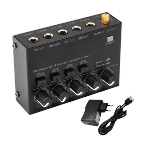 Ultra Low Noise 4 Channel Line Stereo Mixer 4 Input 1 Output DC 5V Mini Audio Mixer Microphone Guitar Bass Keyboard Mixers