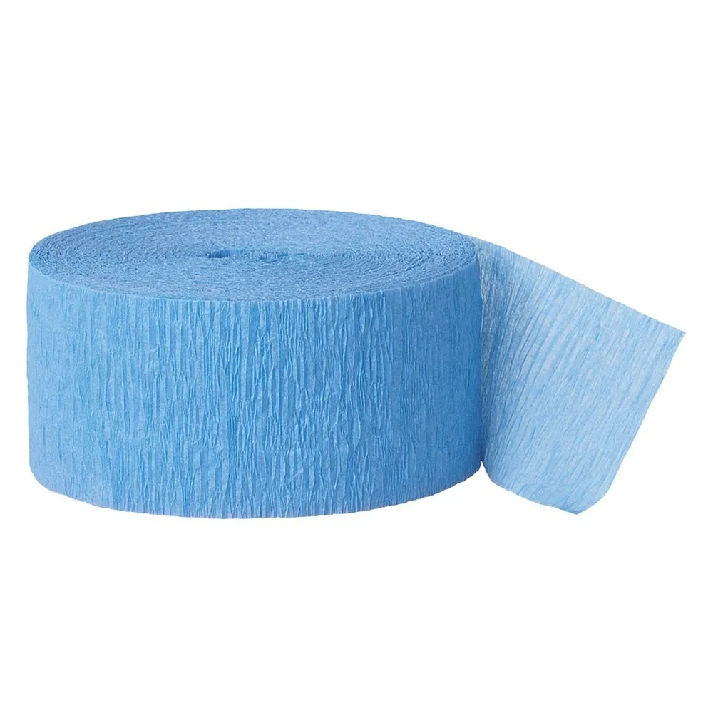 UNIQUE - Baby Blue Crepe Paper Streamers - 81 Feet Long
