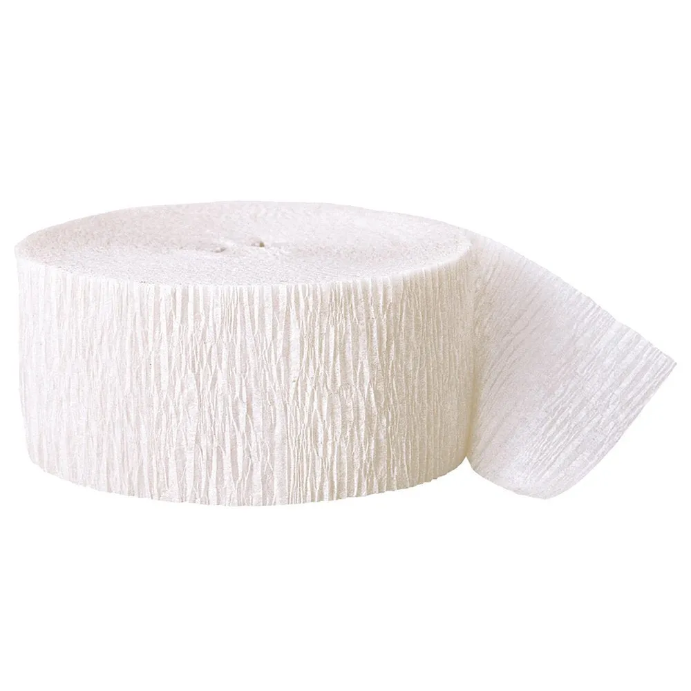 UNIQUE - White Crepe Paper Streamers - 81 Feet Long