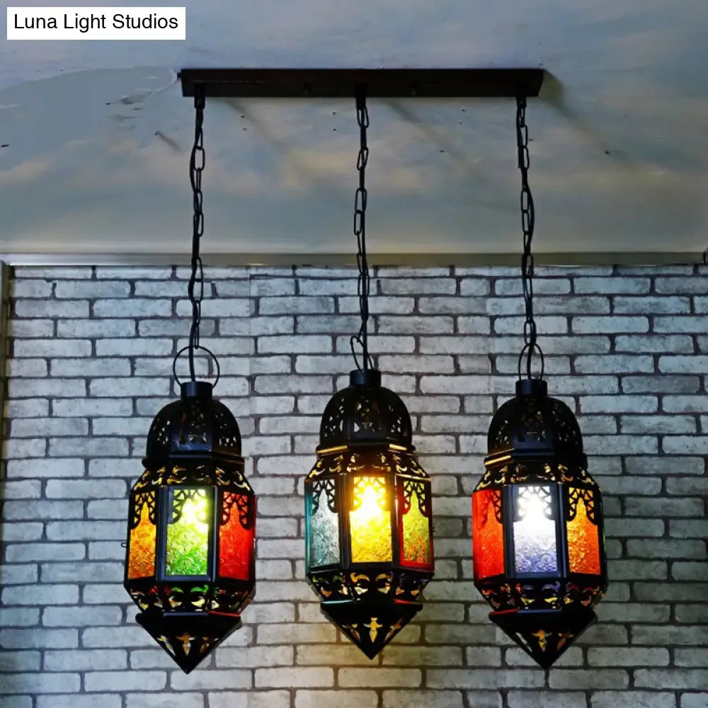Vintage Metallic Lantern Pendant Lamp - Black 3-Bulb Hanging Lighting for Restaurant