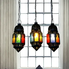Vintage Metallic Lantern Pendant Lamp - Black 3-Bulb Hanging Lighting for Restaurant