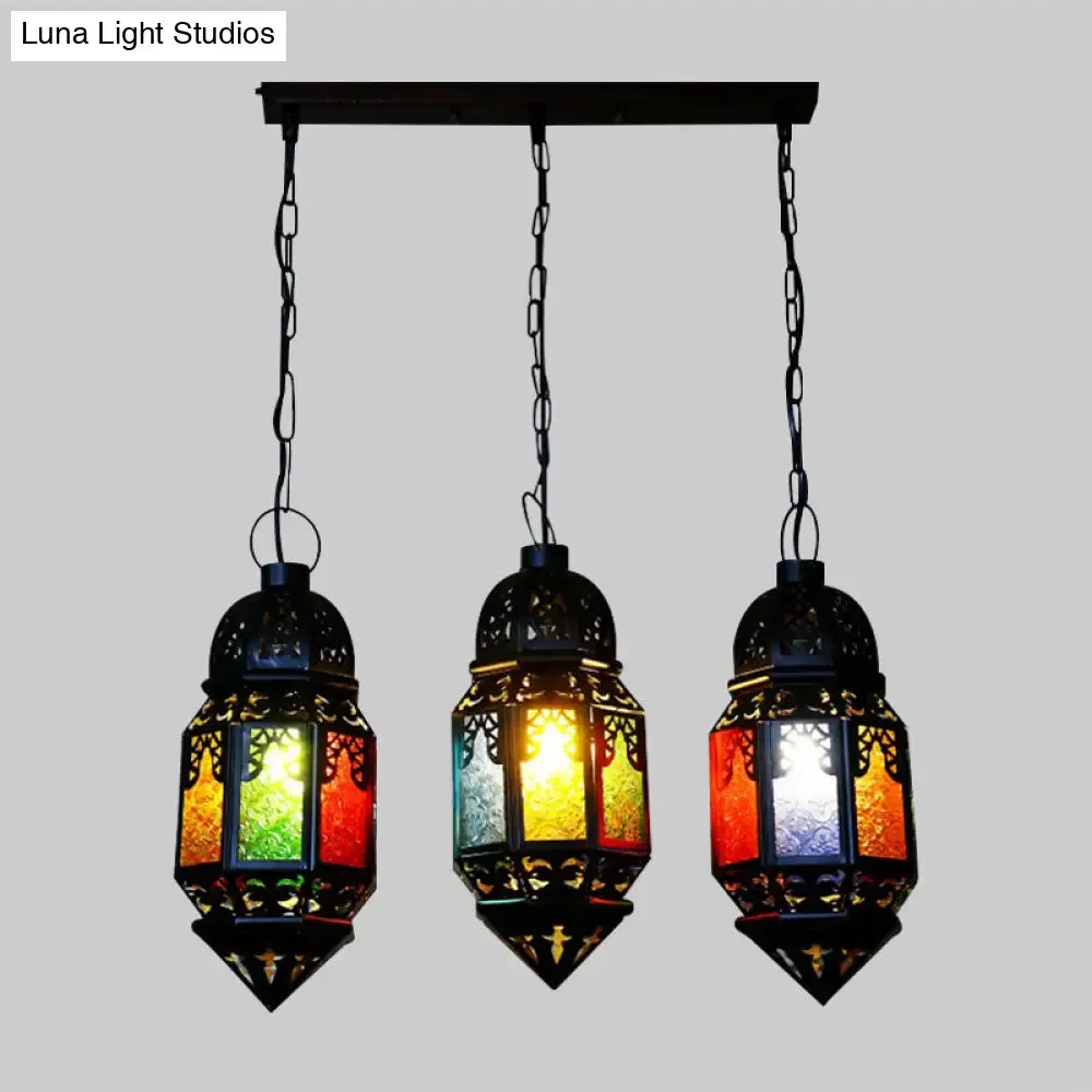 Vintage Metallic Lantern Pendant Lamp - Black 3-Bulb Hanging Lighting for Restaurant