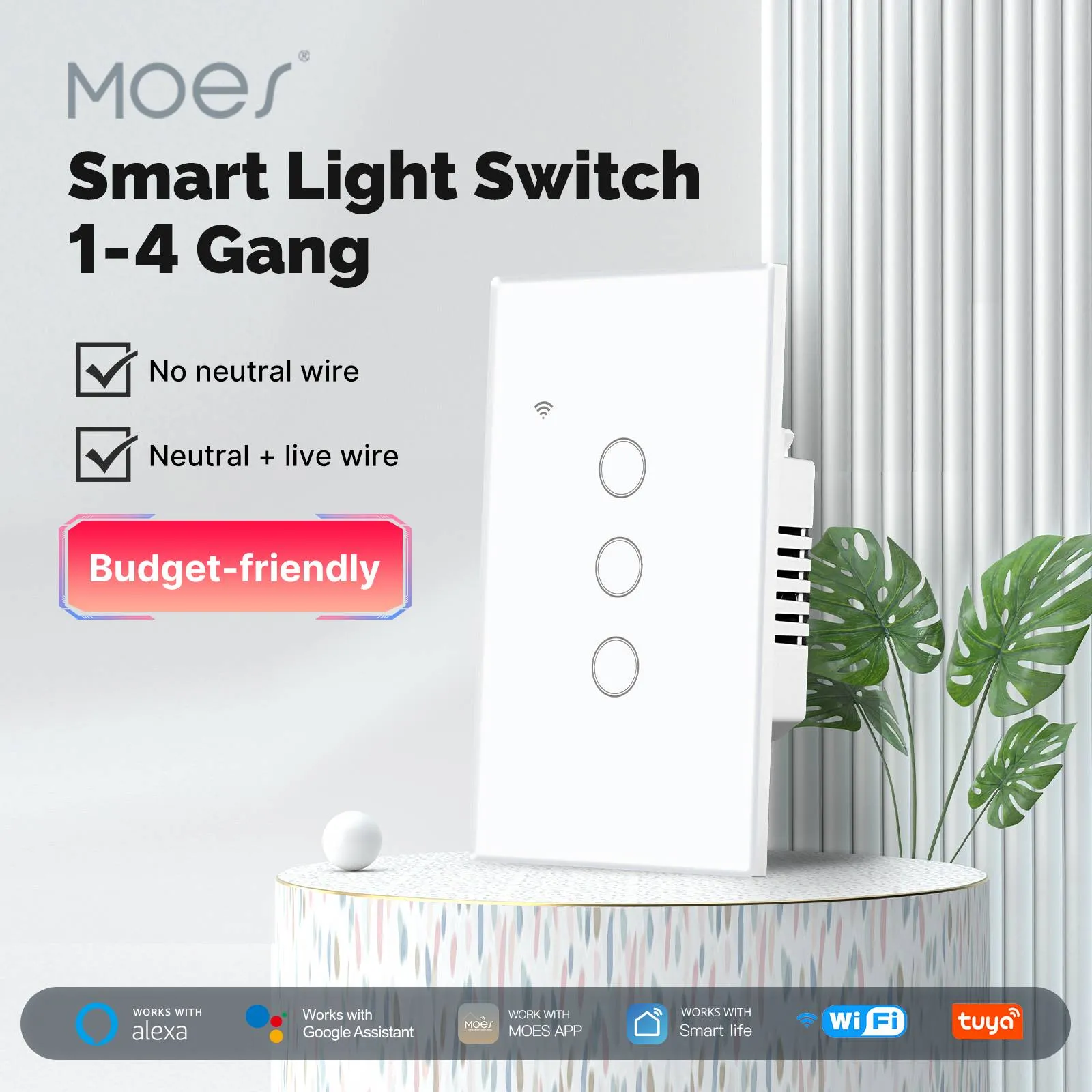 WiFi Smart Light Switch Wall Touch Glass Switch No Neutral Wire Required US Standard