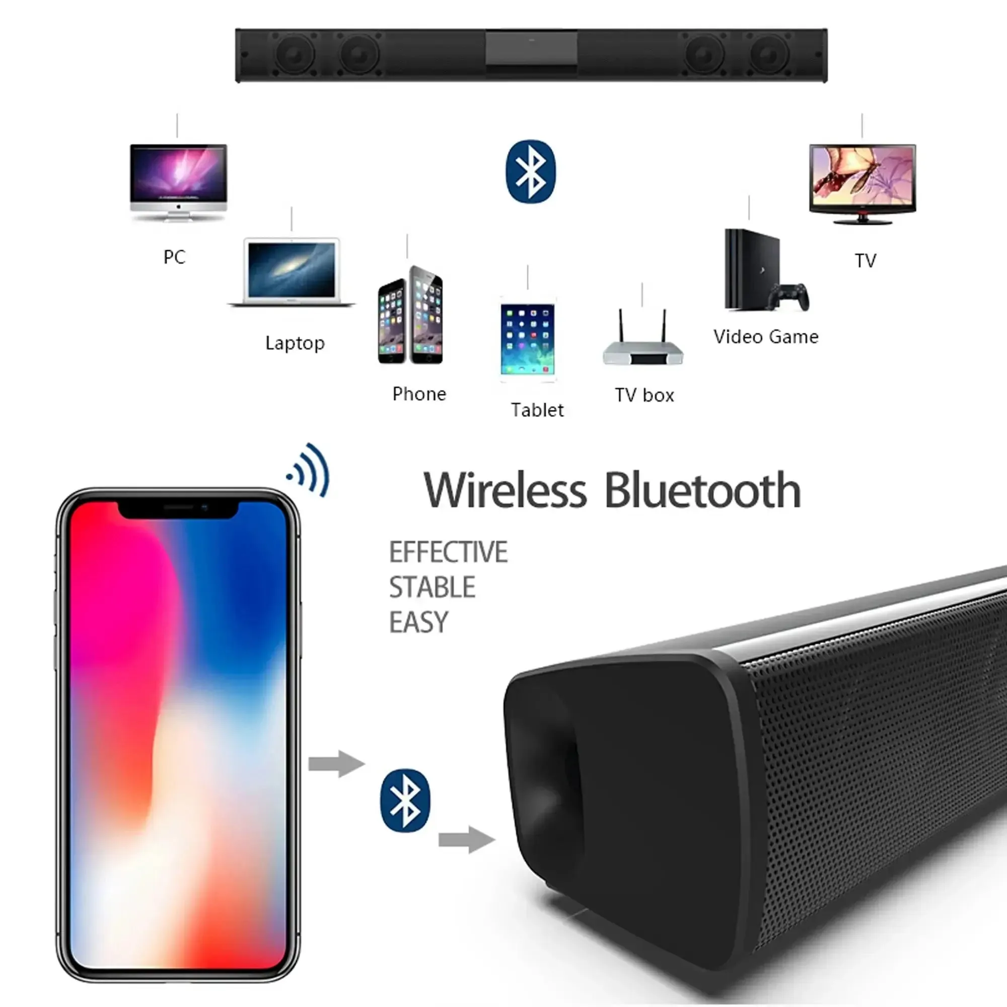 Wireless Bluetooth Sound Bar Speaker System Super Power Sound Speaker Wired Wireless Surround Stereo Home Theater TV Projector