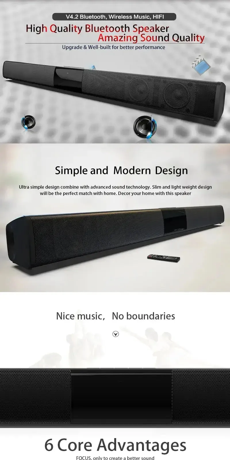 Wireless Bluetooth Sound Bar Speaker System Super Power Sound Speaker Wired Wireless Surround Stereo Home Theater TV Projector