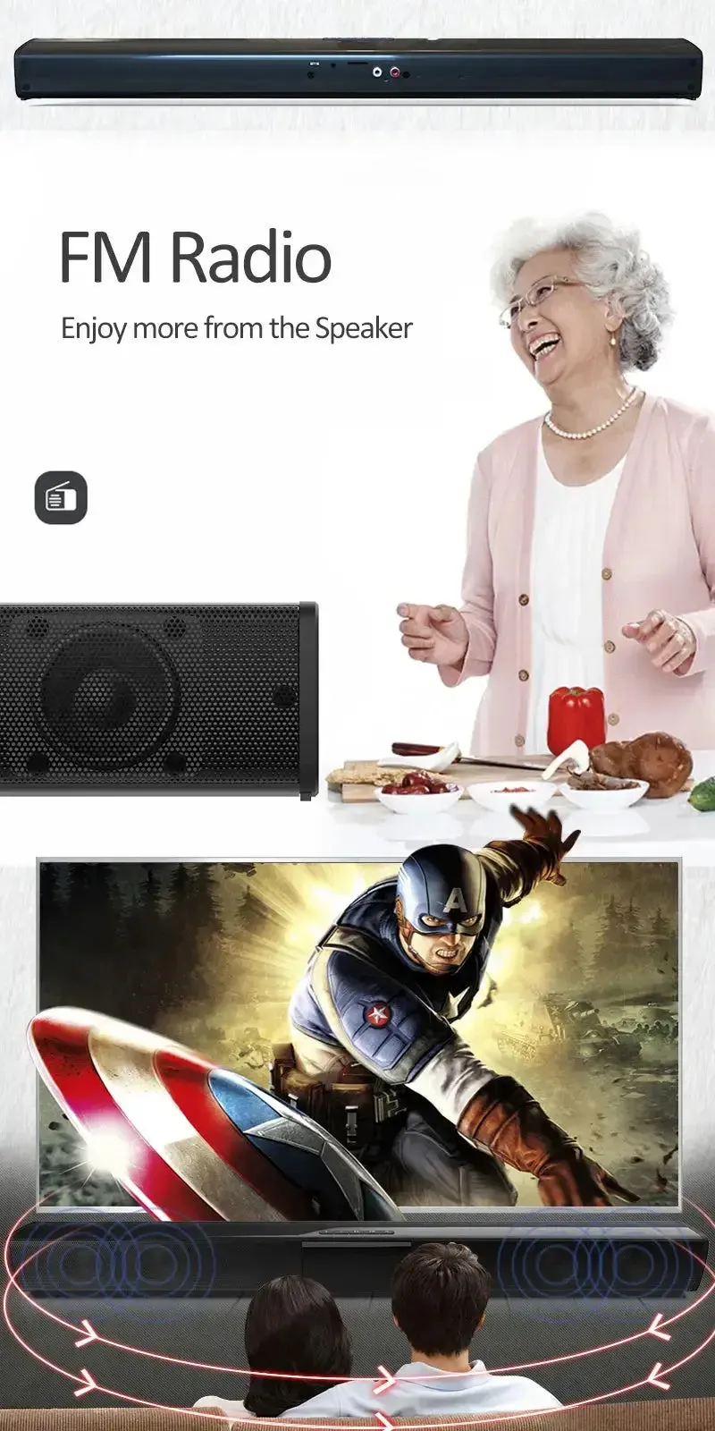 Wireless Bluetooth Sound Bar Speaker System Super Power Sound Speaker Wired Wireless Surround Stereo Home Theater TV Projector