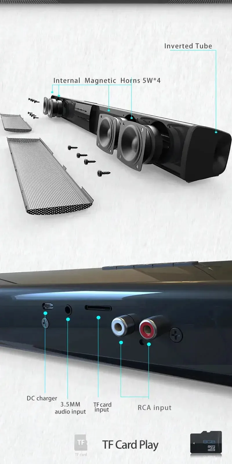 Wireless Bluetooth Sound Bar Speaker System Super Power Sound Speaker Wired Wireless Surround Stereo Home Theater TV Projector