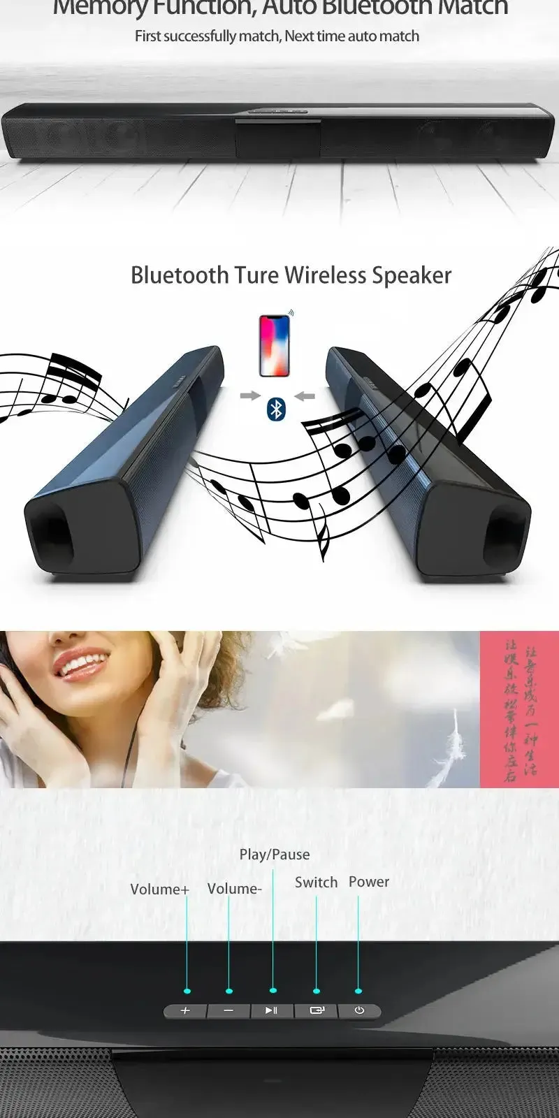Wireless Bluetooth Sound Bar Speaker System Super Power Sound Speaker Wired Wireless Surround Stereo Home Theater TV Projector