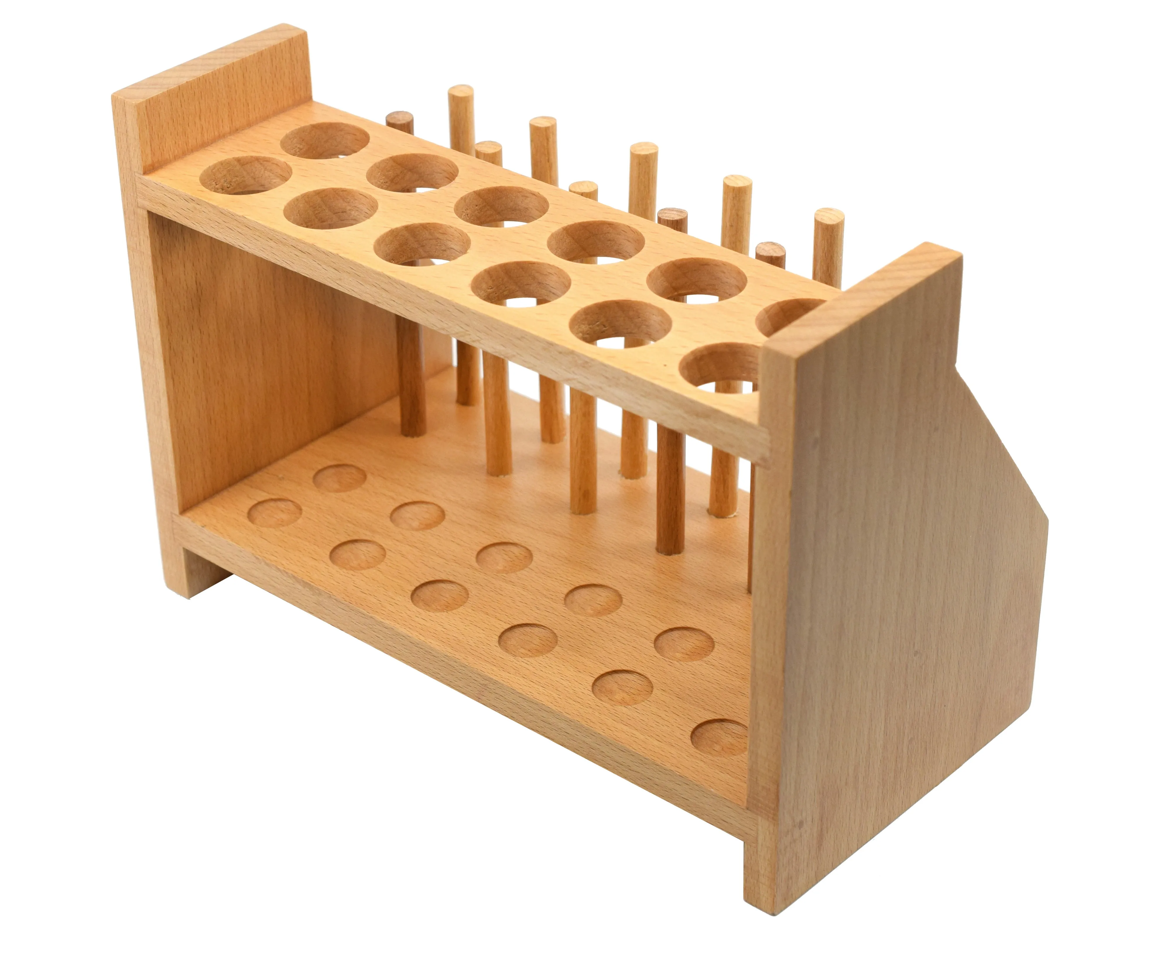 Wooden Test Tube Stand & Draining Rack - Holds 12 Tubes - 9.3"