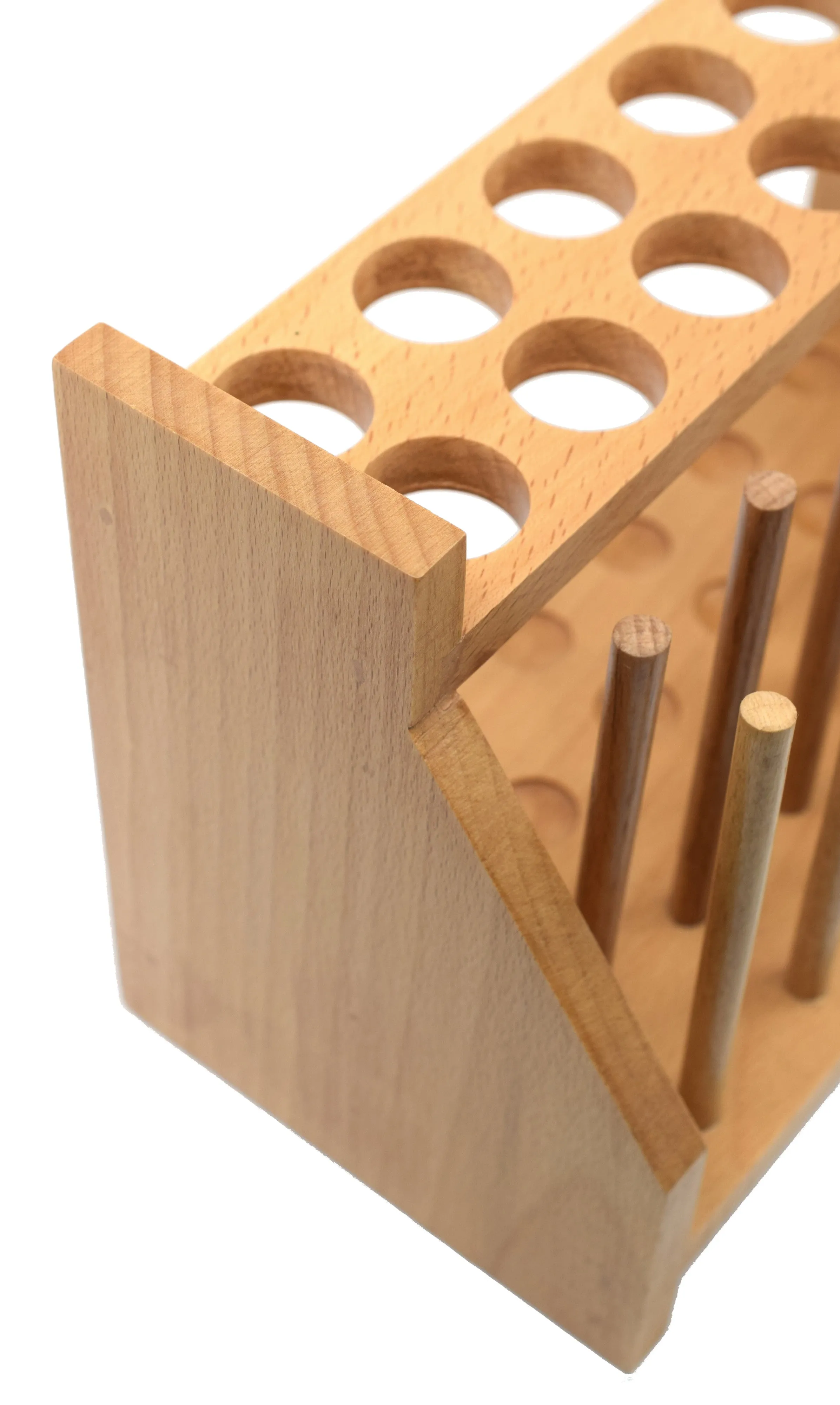 Wooden Test Tube Stand & Draining Rack - Holds 12 Tubes - 9.3"
